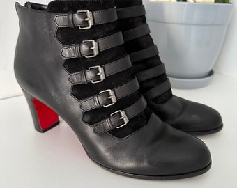 Bottines classiques pour femmes en cuir noir à talons hauts Louboutin