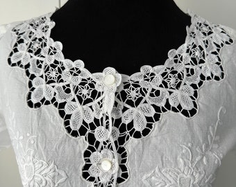 Vintage white lace cotton linen handmade blouse Shanghai China