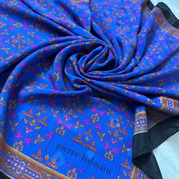 Pierre Balmain blue silk vintage scarf