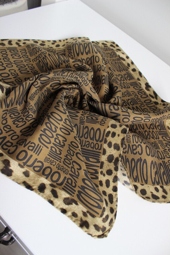 Roberto Cavalli silk vintage scarf, logo print