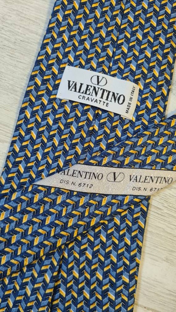 Valentino blue yellow silk vintage tie - image 6