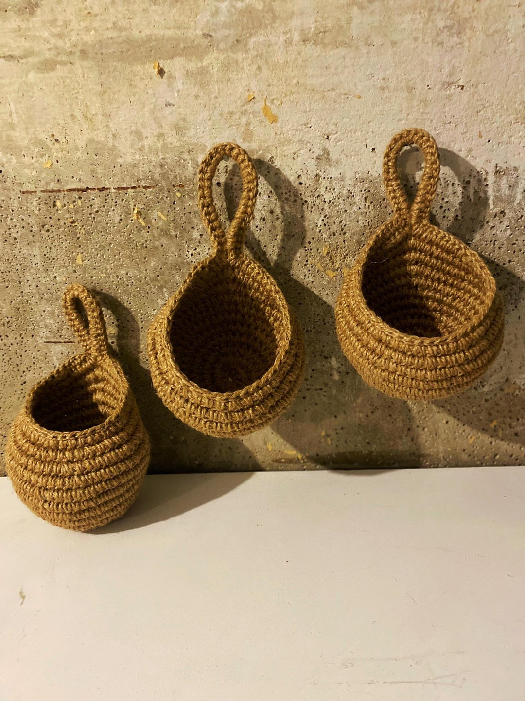 Hanging Kitchen Baskets, Wall Storage for Bathroom, Fruit Basket, Jute