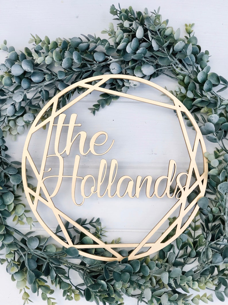 Geometric Last Name Sign Wedding Gift Custom Wedding Decor Modern Wedding Wedding Decor Geometric Wreath Personalized Wedding Sign