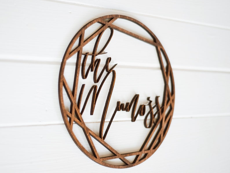 Geometric Last Name Sign Wedding Gift Custom Wedding Decor Modern Wedding Wedding Decor Geometric Wreath Personalized Wedding Sign