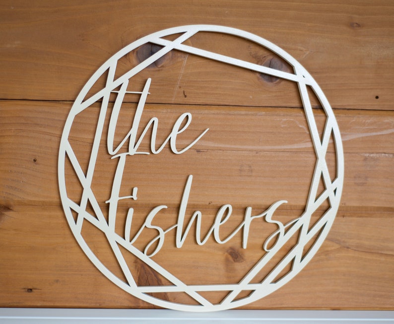 Geometric Last Name Sign Wedding Gift Custom Wedding Decor Modern Wedding Wedding Decor Geometric Wreath Personalized Wedding Sign