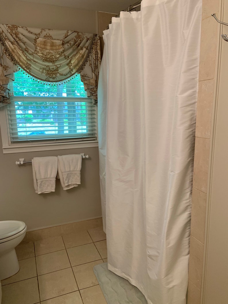 Custom Handmade Faux Silk White Shower Curtain Long Etsy