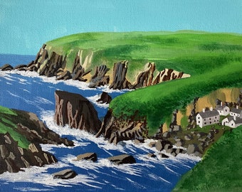 Original acrylic painting of Kynance Cove, Cornwall on A4 stretched canvas