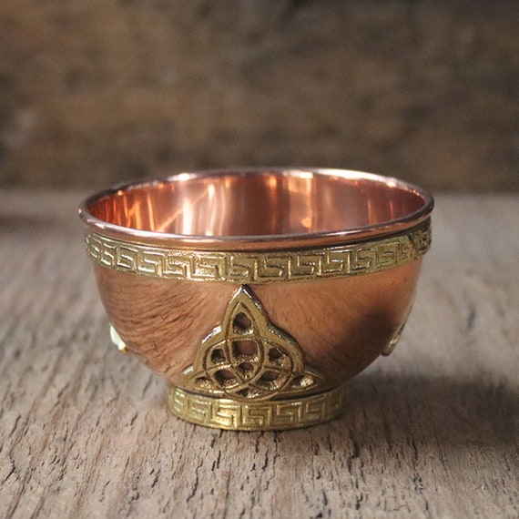 Copper and Brass Offering Bowl, Altar Offering Bowl, Witch's Offering Bowl, Offering Bowl for Magick, Triquetra Offering Bowl