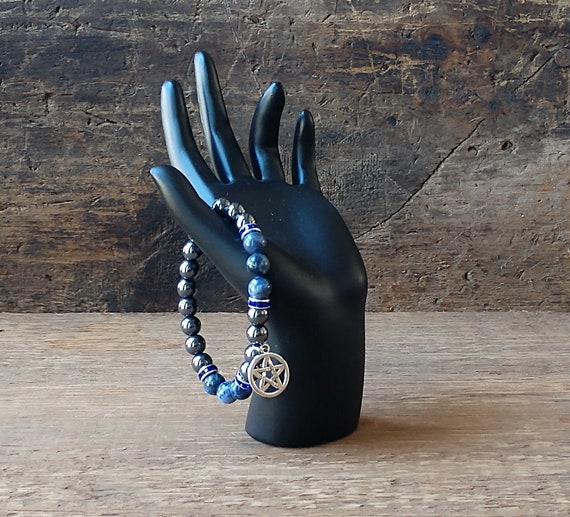 CLOSE OUT: Sodalite Bracelet, Pentagram Bracelet, Stretch Bracelet Hematite and Sodalite, Witch's Bracelet