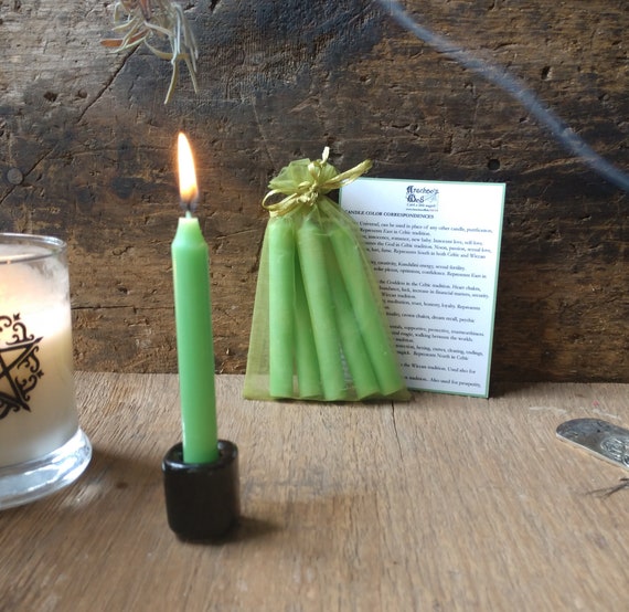 Light Green Chime Candles, Witchy Spell Candles, Package of 5 Light Green Chime Candles, Witchcraft Chime Candles for Spells