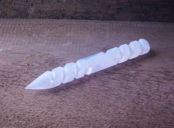 Carved Selenite Wand, Witch's Wand, Wand for Magick, Witchy Stone Wand, Wand for SPells, Stone Wand for Magick