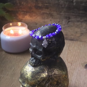 Evil Eye Bracelet: Glass Beaded Hamsa Hand Charm, Silver Accents