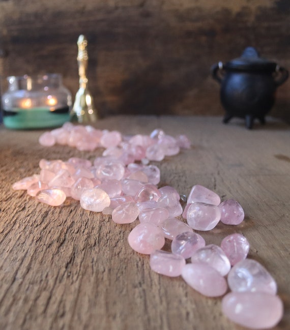 3 Rose Quartz Tumbled, 3 Rose Quartz Stones, 3 Smooth Tumbled Rose Quartz Crystals, Rose Quartz for Magick, Witch's Rose Quartz