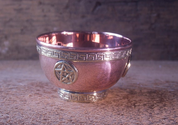 Copper and Brass Offering Bowl, Altar Offering Bowl, Witch's Offering Bowl, Offering Bowl for Magick, Pentacle Offering Bowl