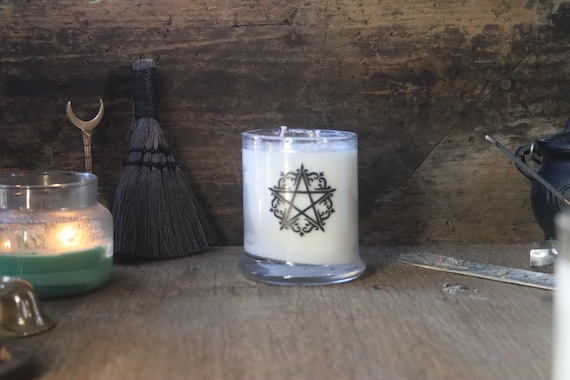 Hand-poured Soy Protection Candle, Candle in Hand-Etched Holder, Witchy Protection Candle, Soy Wax with Cotton Wick Candle