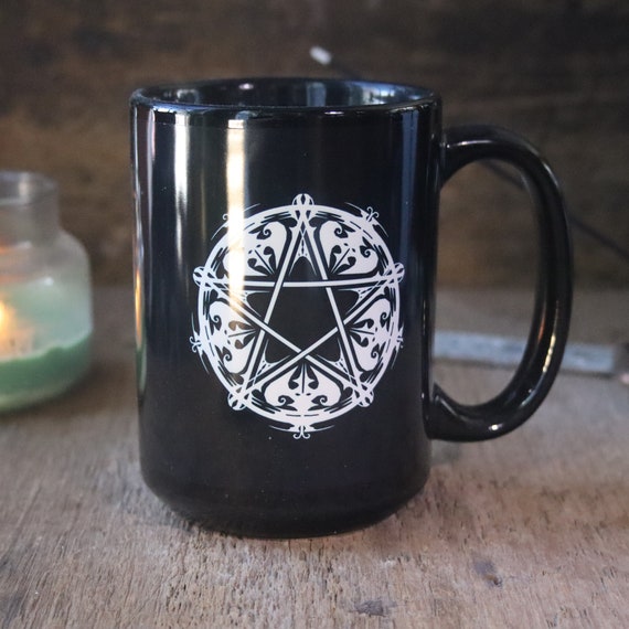 Arachne's Pentagram Mug, Pentagram Mug, Pentacle Cup, Pagan Mug, Black Pentagram Mug 15oz, Pentacle Mug, Witchy Decor