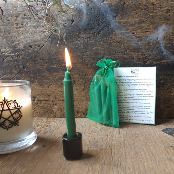 Dark Green Chime Candles, Witchy Spell Candles, Green Chime Candles, Witchcraft Chime Candles for Spells, Spell Candles