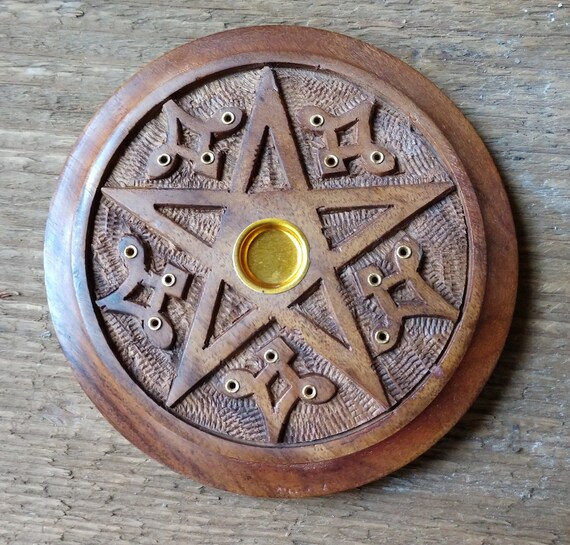 Pentagram Incense Burner, Wooden Cone Burner, Wooden Stick Burner, Witches Incense Burner, Pagan Incense Burner, Wiccan Incense Burner