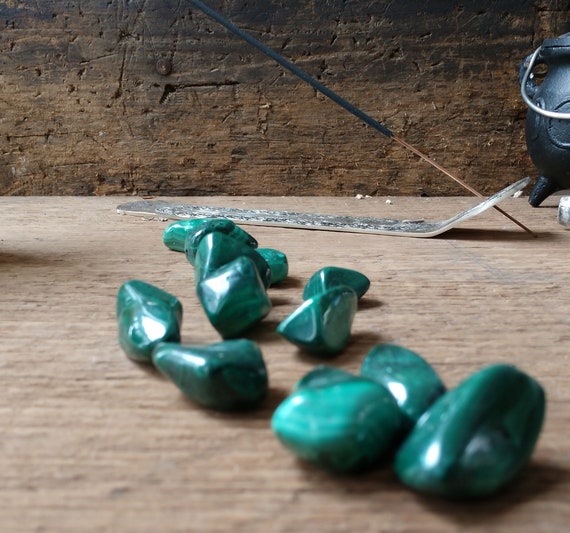 3 Malachites Tumbled, 3 Malachite Stones, 3 Smooth Tumbled Malachite Crystals, Witch's Malachite