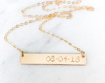 Anpassat datumhalsband | 14k guldfyllt | 14k roséguldfyllt | .925 sterlingsilver | Stånghalsband | Barn | Familj | Jubileum