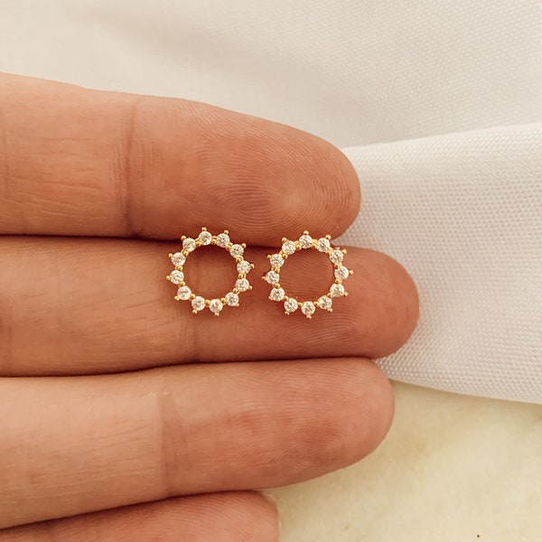 Circle CZ Studs | 14k Gold Filled | Hypoallergenic | Everyday Wear | Nickel & Lead Free | Gift for Her | Circular Earrings