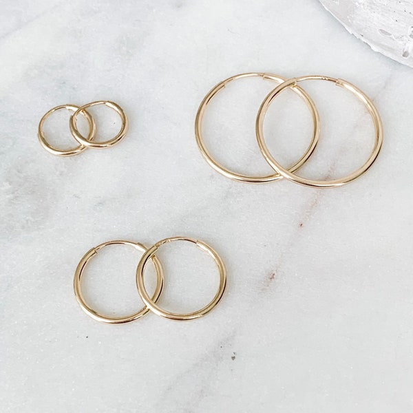 Endless Hoops | Huggies | 14k Gold Filled | 10mm | 14mm | 20mm | Small Hoops | Sleepers | For Sensitive Ears | Nickel & Lead Free