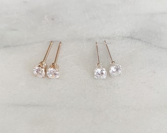 CZ Earring | White CZ Studs | 14k Gold Filled | .925 Sterling Silver | 3mm stone | Nickel & Lead Free | For Sensitive Ears | Gift for Her