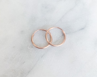 Endless Hoops | Huggies | 14k Rose Gold Filled | 14mm | Small Hoops | Sleepers | For Sensitive Ears | Nickel & Lead Free