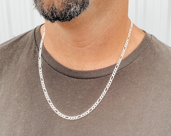 Figarokedja för män | .925 sterlingsilver | Diamantslipning | Herrhalsband | Herrsmycken | Karabinlås | 4,5 mm bredd