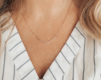 Chevron Necklace | 14k Gold Filled | 14k Rose Gold Filled | .925 Sterling Silver | Hammered Pendant | Everyday Wear | Shimmer