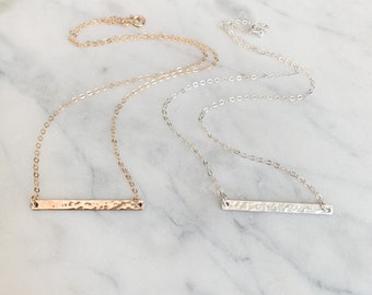 Hammered Bar Necklace | 14k Gold Filled or .925 Sterling Silver | Bar Necklace | Simple | Delicate