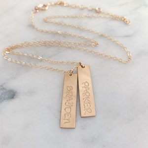 Custom Vertical Bar Necklace | 14k Gold Filled | 14k Rose Gold Filled | .925 Sterling Silver | Special Dates | Kids Initials | Names