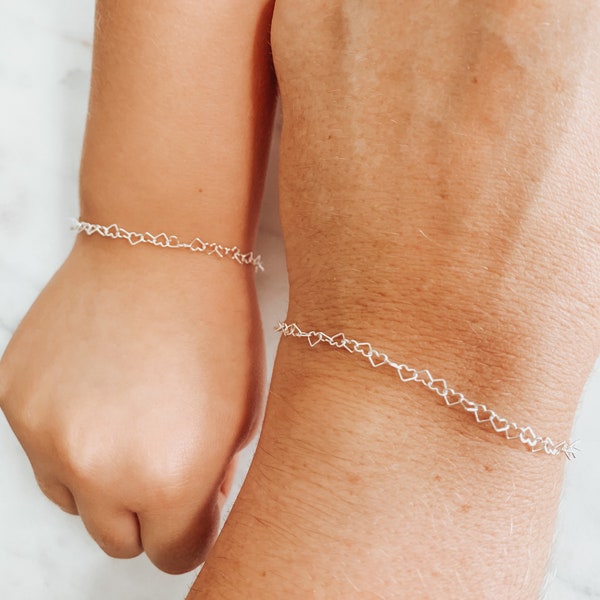 Bracelet coeur en argent, Maman et moi | Argent sterling .925 | Bracelets assortis | Bracelets mère fille | Cadeau fête des mères | Cadeau pour maman