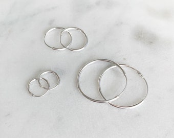 Endless Hinged Hoops | Huggies | .925 Sterling Silver | 10mm | 14mm | 20mm | Small Hoops | Sleepers | For Sensitive Ears | Everyday Wear