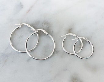 Hoops | .925 Sterling Silver | Thick Hoops For Sensitive Ears | Lead & Nickel Free | 28mm and 19mm | Easy Wear | Lightweight