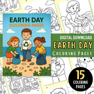 Earth Day Coloring Pages for Kids, Fun Eco Activities, Printable PDF, Environmental Education, Digital Download, Recycle Theme Art Pack