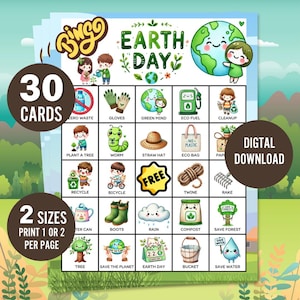 Earth Day Bingo Game Printable, Eco Friendly Bingo Cards, Classroom Activity, Digital Download, Kids Learning, Earth Day Party Game