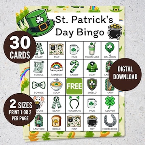 Jeu de bingo pour la Saint-Patrick | Cartes de bingo imprimables | Téléchargement numérique pour la classe, la famille et les fêtes