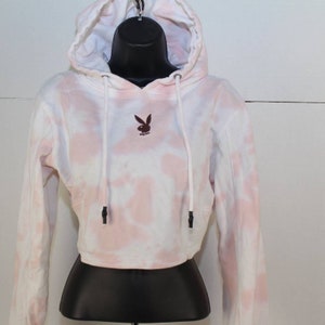 Playboy outlet x Missguided blue tie dye zip through cropped hoodie