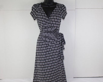 BISOU BISOU Womens Black & White Print Wrap Dress Stretch Workwear Size 6