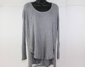 Free People Women's Size XS Grey Waffle Knit Thermal Longsleeve Pullover Top
