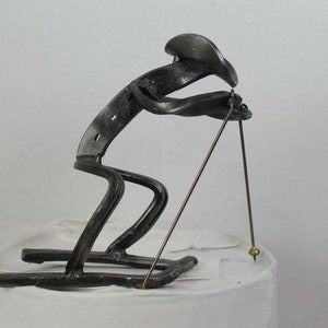 Hand made metal cowboy skiing Art 8inch tall