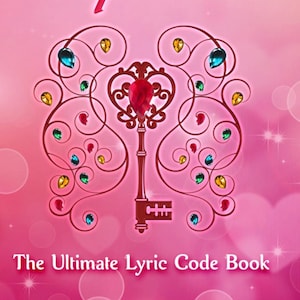 Puede incluir: Un fondo rosa y blanco con una llave roja y una forma de corazón rodeada de gemas verdes, azules y amarillas. El texto "Swift Ciphers" está en la parte superior de la imagen y "The Ultimate Lyric Code Book" está en la parte inferior.