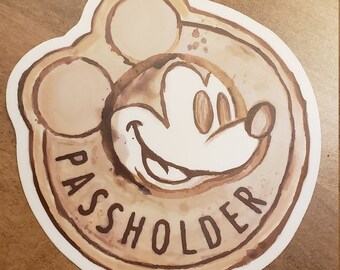 Coffee Stained Mickey Passholder Large Sticker