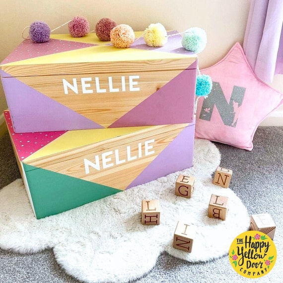 Wooden Toy Box Memory Storage Personalised Pastel Colours CHOOSE YOUR COLOURS Memory Box Neutral Scandinavian Design Hand Painted Custom
