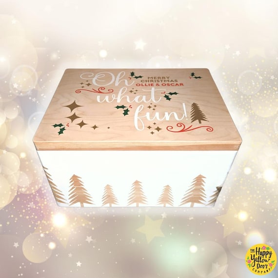 Personalised Christmas Scandi Eve Box CHOOSE YOUR COLOURS Oh What Fun Hand Painted Wooden Keepsake Memory Children Baby Xmas Girl Boy