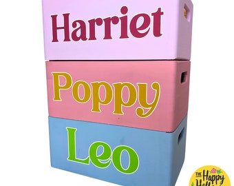 Personalised Name Wooden Crate, Custom Colour Toy Storage