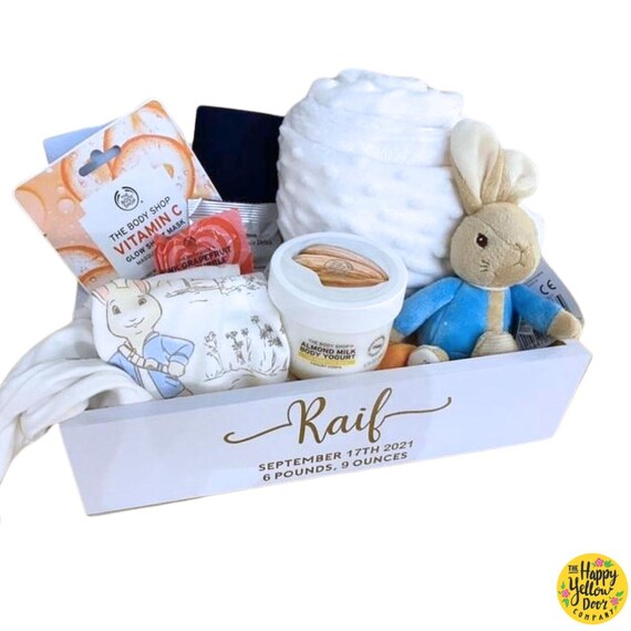 Baby Newborn Tray Hamper Personalised CHOOSE YOUR COLOURS Shower Memory Empty Gift Box Newborn First Birthday Basket Wooden Keepsake Painted