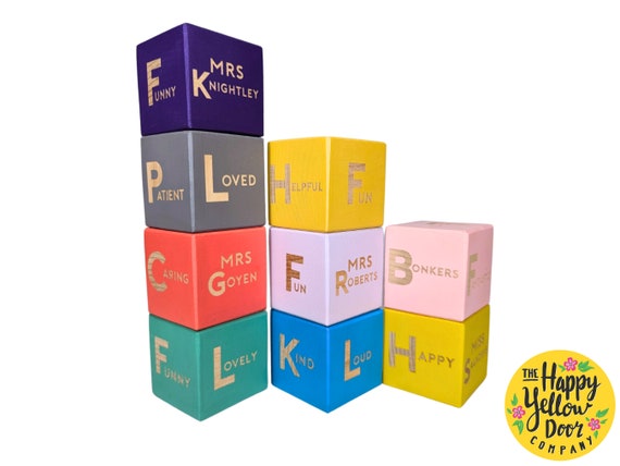 Personalised Teacher Gift Affirmation Wooden Cube CHOOSE YOUR COLOURS Thank You Ornament Decorative Positivity Blocks Thoughtful End of Year