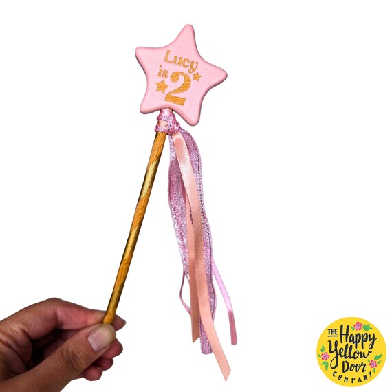 Personalised Fairy Wand CHOOSE YOUR COLOURS Flower Girl Bridesmaid Wooden Painted Beech 18cm Star Pretty Colourful Party Bag Gift